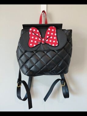 Disney Black Quilted Backpack with Red Polka Dot Bow